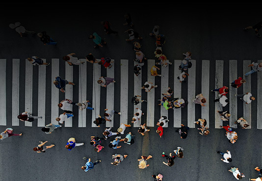 Aerial view of people walking on street