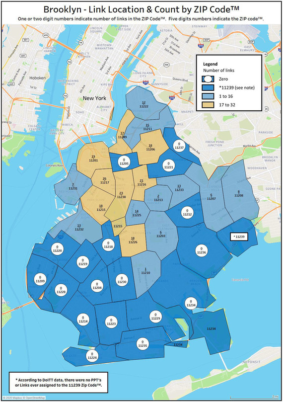 Brooklyn Link location and count by Zip Code.
