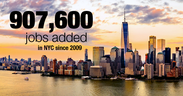 907,600 jobs added in NYC since 2009
