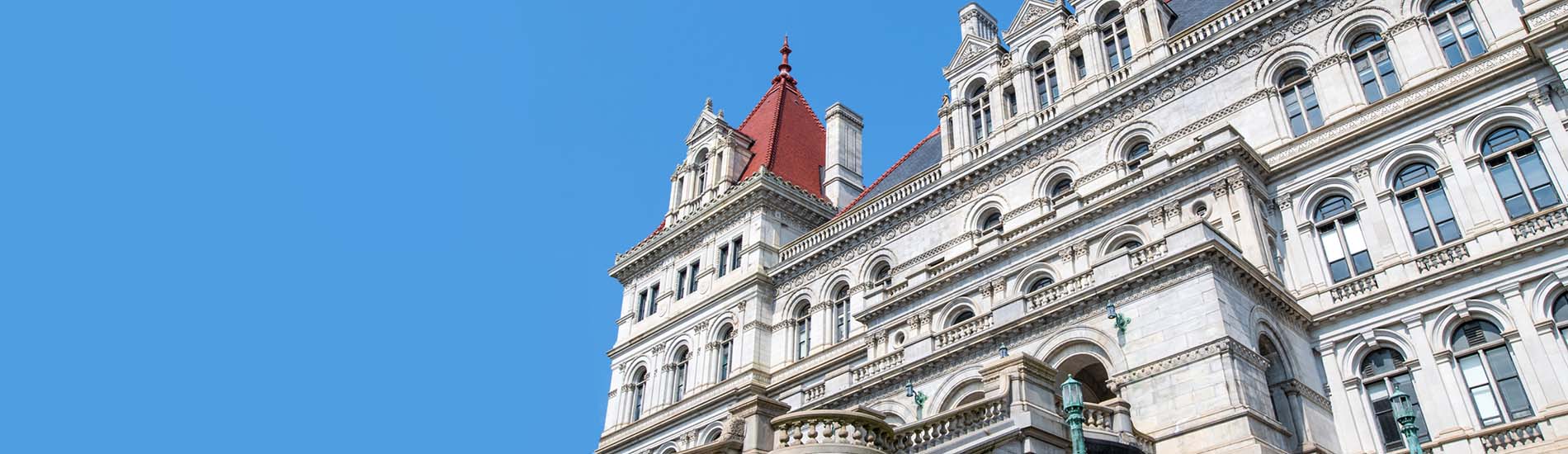 A closeup image of the New York State capitol building.