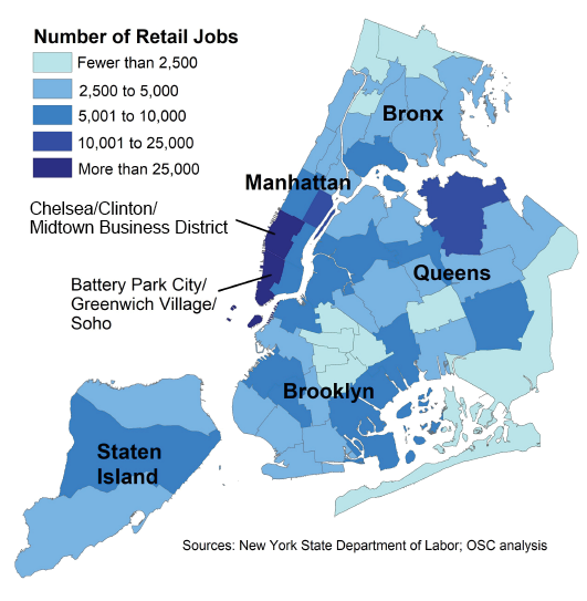 Figure 3 - Map - NYC Retail Sector Jobs by Neighborhood