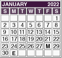 January 2022 Pension Payment Calendar