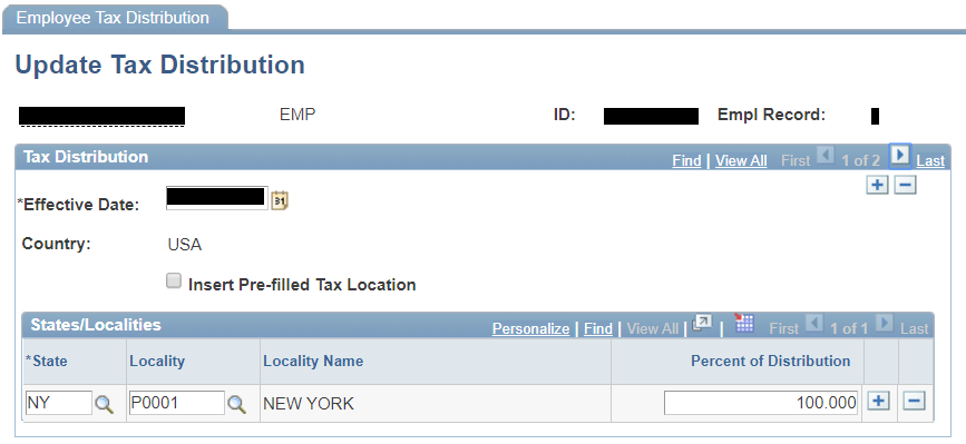 Update the employee’s Tax Distribution page 