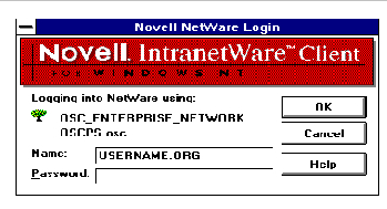 Novell IntranetWare Client Login Dialog Box