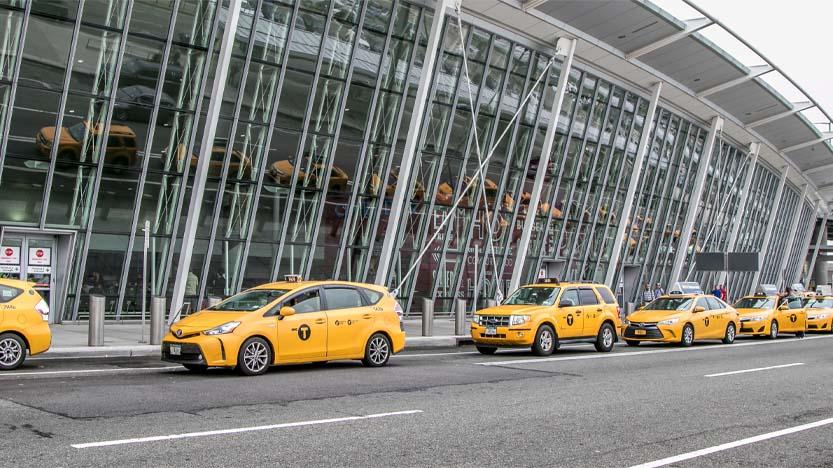 Taxi cabs lined up at JFK airport in NYC